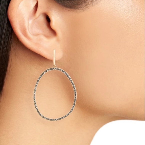 Sole Society Crystal Beaded Drop Hoop Earrings - Picture 2 of 7